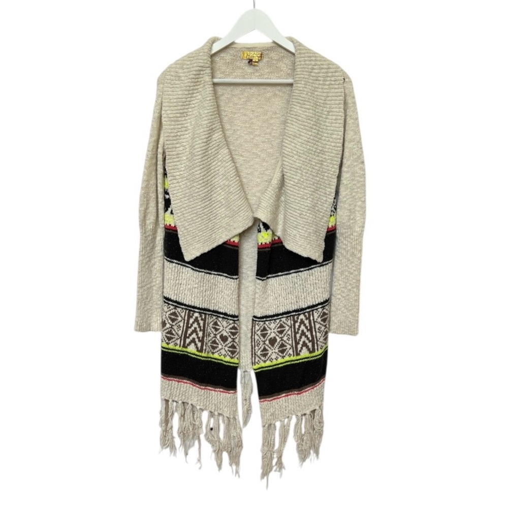 Princess Vera Wang Cotton Ivory Tribal Southwest Fringe Boho Cardigan S
